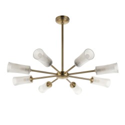 Avelyn - Antique Brass 8 Light Centre Fitting with Frosted & Clear Ribbed Glass