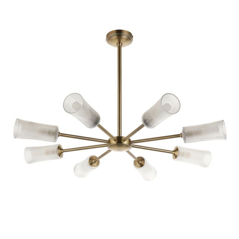 Endon-120758 - Avelyn - Antique Brass 8 Light Centre Fitting with Frosted & Clear Ribbed Glass