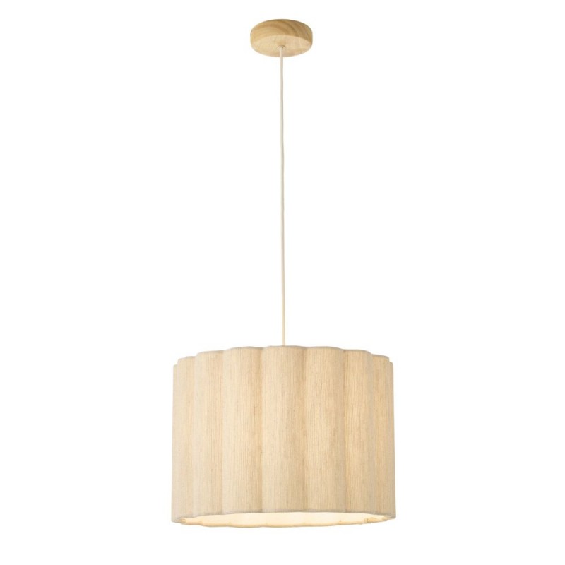 Endon-120762 - Olson - Wooden Pendant with Scalloped Natural Fabric Shade