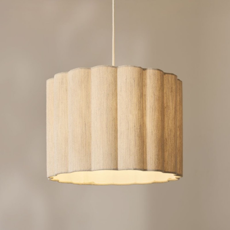 Endon-120762 - Olson - Wooden Pendant with Scalloped Natural Fabric Shade