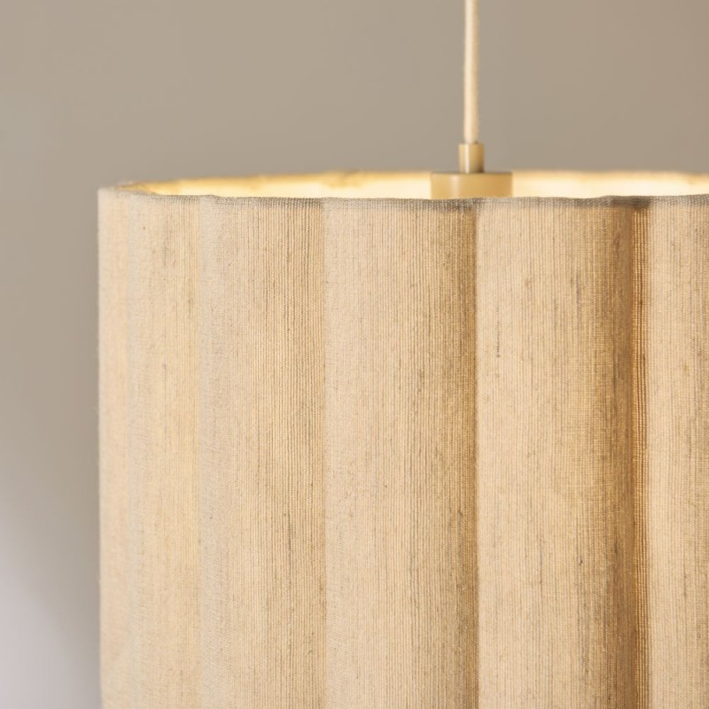 Endon-120762 - Olson - Wooden Pendant with Scalloped Natural Fabric Shade