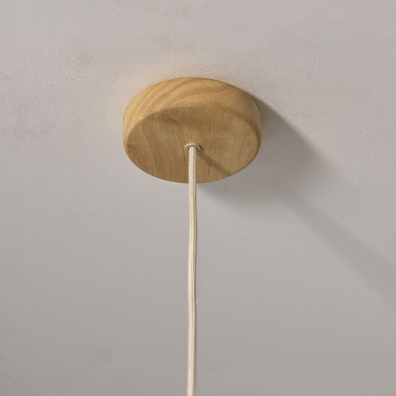 Endon-120762 - Olson - Wooden Pendant with Scalloped Natural Fabric Shade