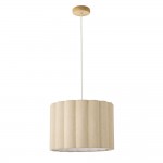 Olson - Wooden Pendant with Scalloped Natural Fabric Shade
