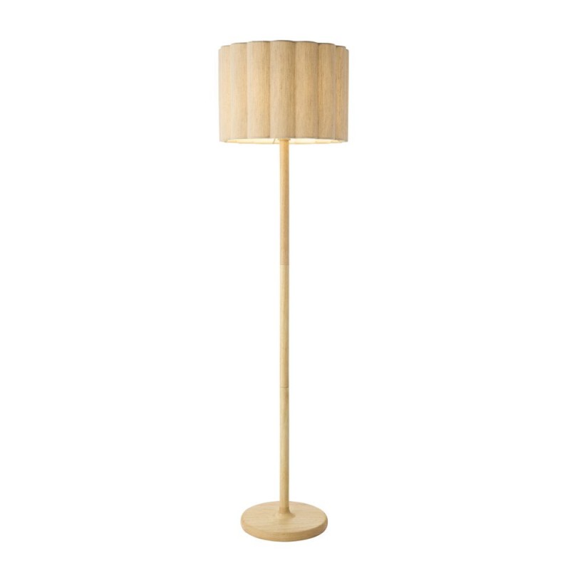 Endon-120763 - Olson - Wooden Floor Lamp with Scalloped Natural Fabric Shade
