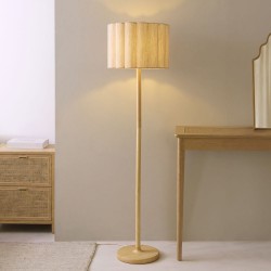 Olson - Wooden Floor Lamp with Scalloped Natural Fabric Shade
