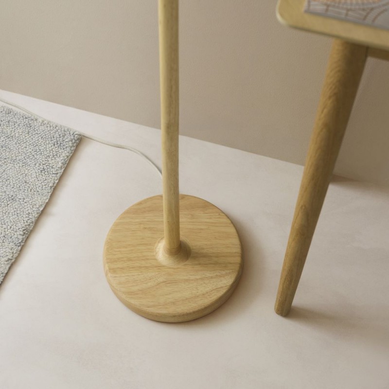 Endon-120763 - Olson - Wooden Floor Lamp with Scalloped Natural Fabric Shade