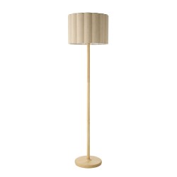 Olson - Wooden Floor Lamp with Scalloped Natural Fabric Shade