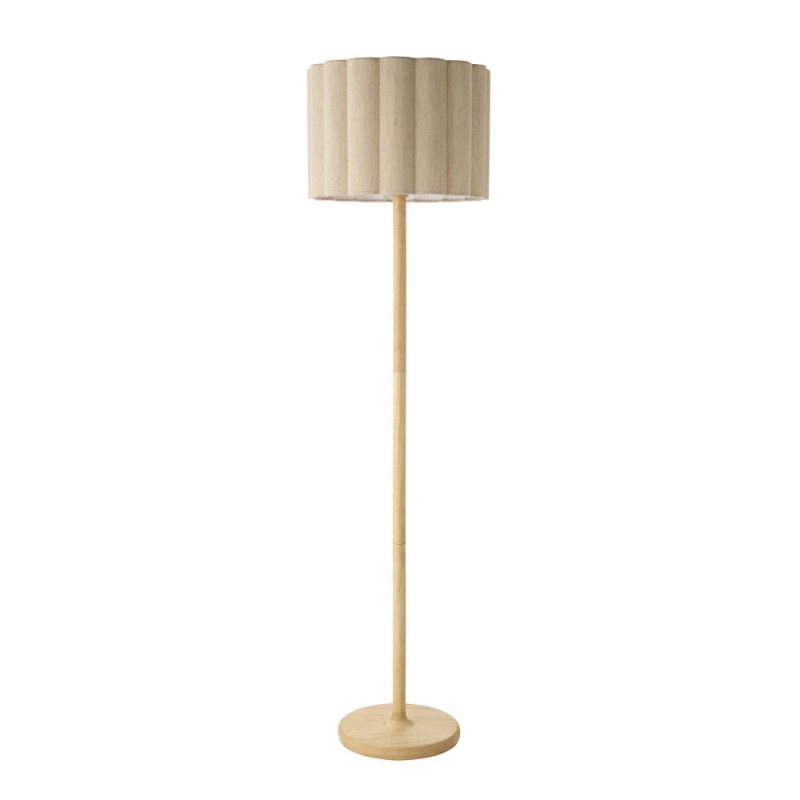 Endon-120763 - Olson - Wooden Floor Lamp with Scalloped Natural Fabric Shade