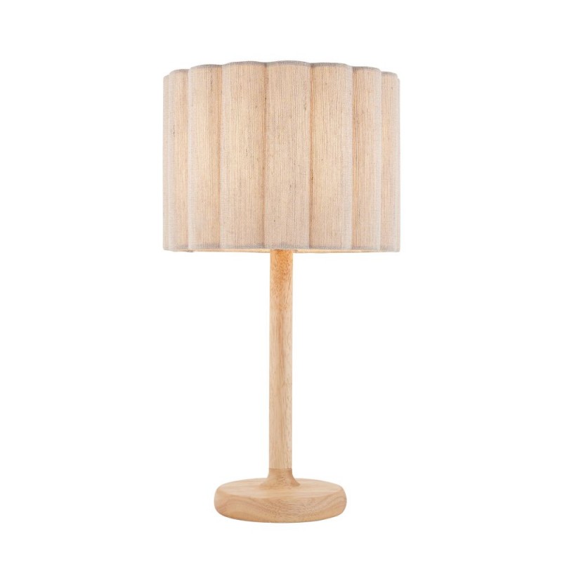 Endon-120764 - Olson - Wooden Table Lamp with Scalloped Natural Fabric Shade