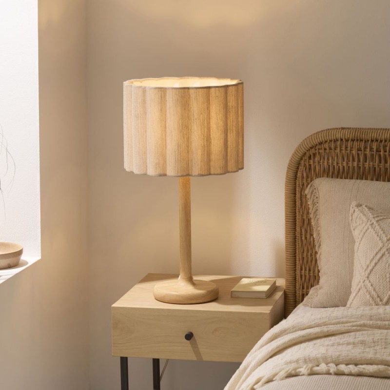 Endon-120764 - Olson - Wooden Table Lamp with Scalloped Natural Fabric Shade