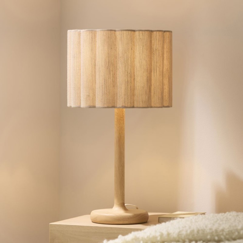 Endon-120764 - Olson - Wooden Table Lamp with Scalloped Natural Fabric Shade
