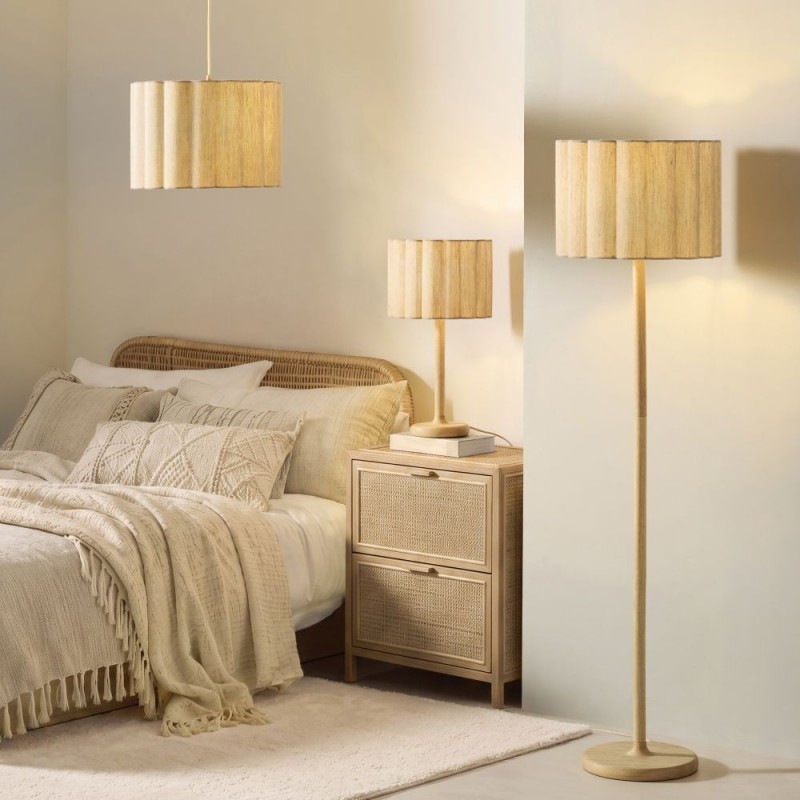 Endon-120764 - Olson - Wooden Table Lamp with Scalloped Natural Fabric Shade