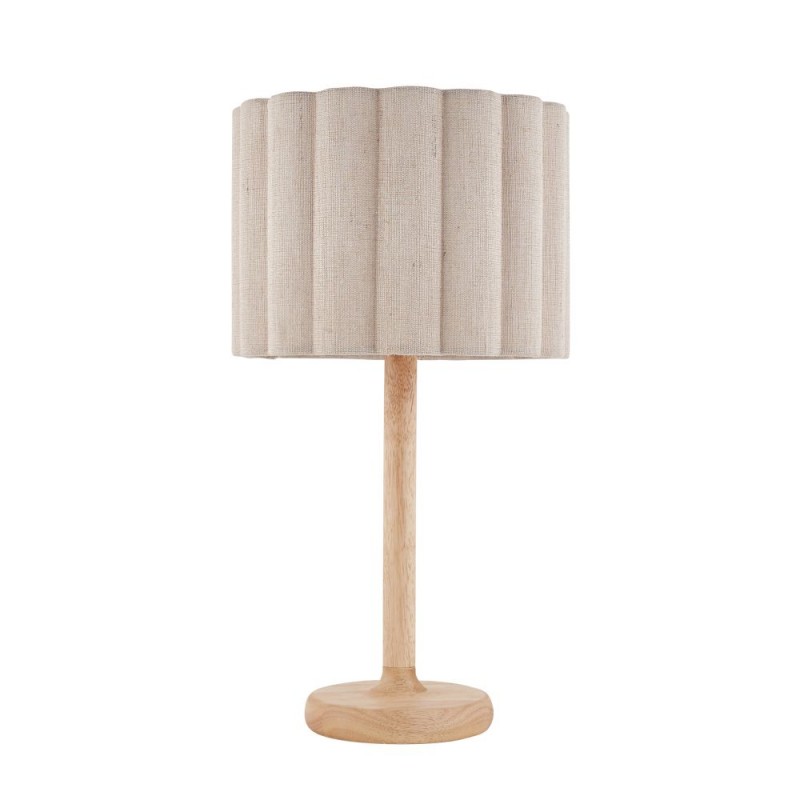 Endon-120764 - Olson - Wooden Table Lamp with Scalloped Natural Fabric Shade