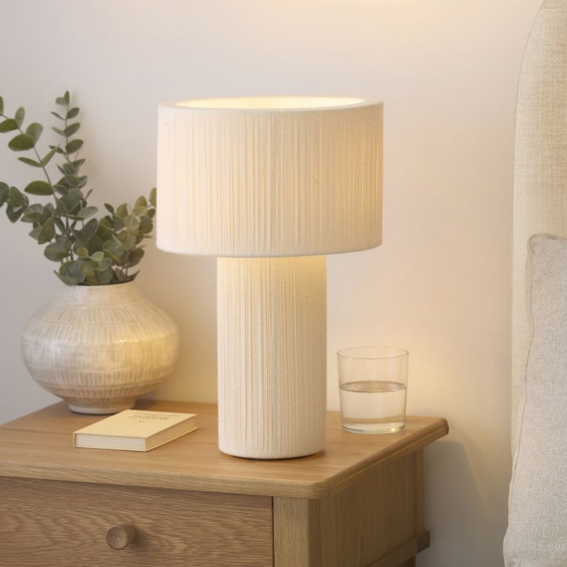 Endon-120767 - Noah - Cream Cotton Cord Wrapped Tiered Table Lamp