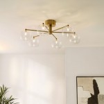 Oslo - Brushed Aged Brass 6 Light Semi Flush with Clear Glass