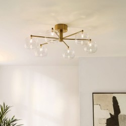 Oslo - Brushed Aged Brass 6 Light Semi Flush with Clear Glass