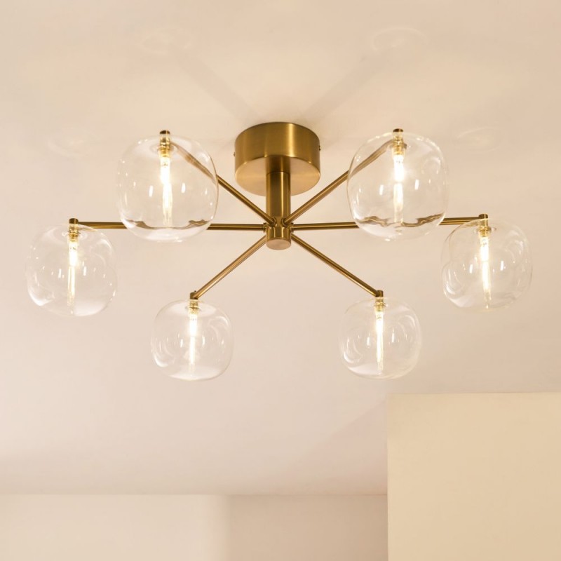 Endon-120831 - Oslo - Brushed Aged Brass 6 Light Semi Flush with Clear Glass
