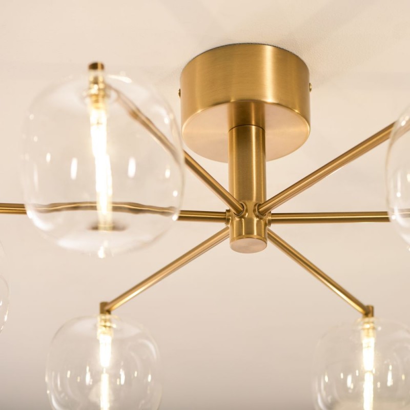 Endon-120831 - Oslo - Brushed Aged Brass 6 Light Semi Flush with Clear Glass