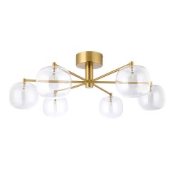 Oslo - Brushed Aged Brass 6 Light Semi Flush with Clear Glass
