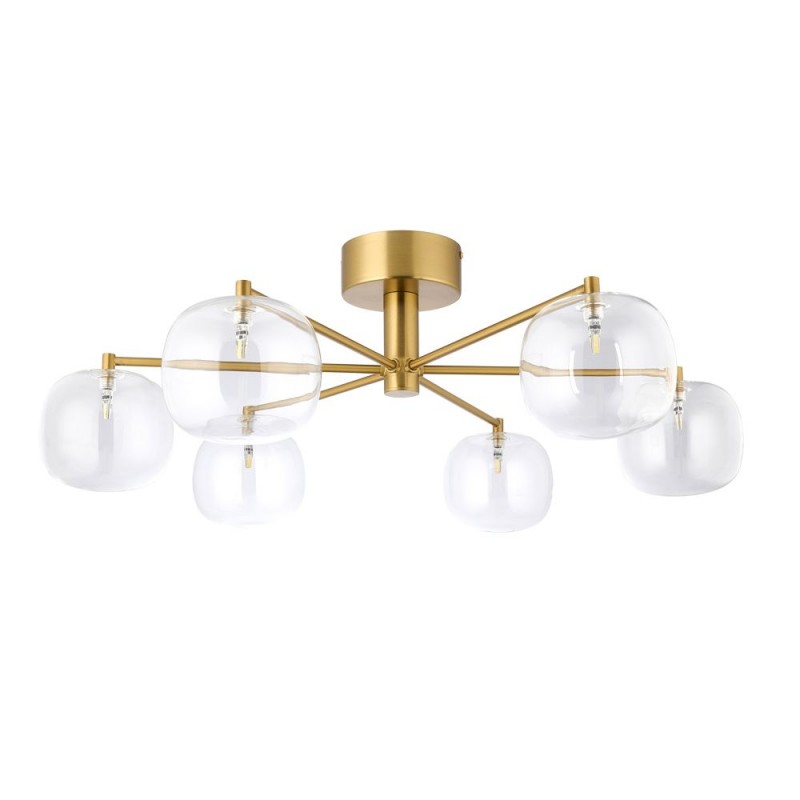 Endon-120831 - Oslo - Brushed Aged Brass 6 Light Semi Flush with Clear Glass