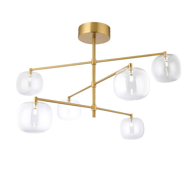 Endon-120832 - Oslo - Brushed Aged Brass 6 Light Semi Flush with Clear Glass
