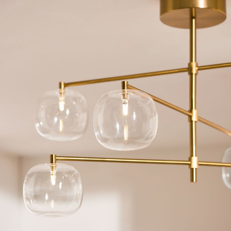 Endon-120832 - Oslo - Brushed Aged Brass 6 Light Semi Flush with Clear Glass