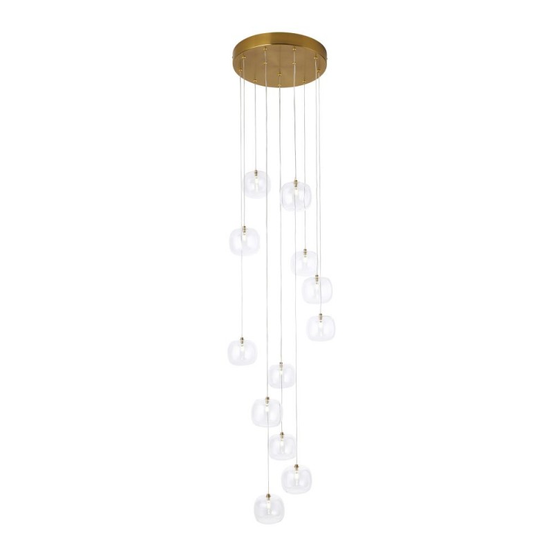 Endon-120834 - Oslo - Brushed Aged Brass 12 Light Cluster Pendant with Clear Glass