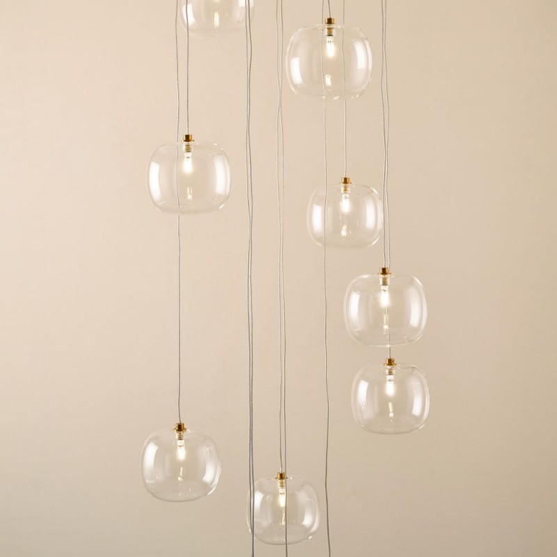 Endon-120834 - Oslo - Brushed Aged Brass 12 Light Cluster Pendant with Clear Glass