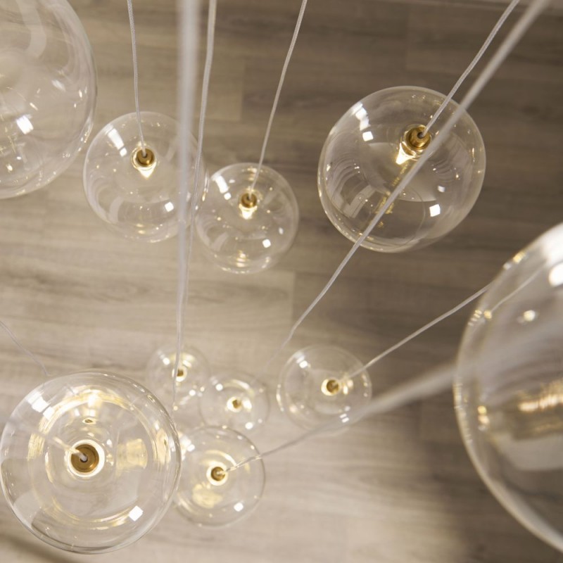 Endon-120834 - Oslo - Brushed Aged Brass 12 Light Cluster Pendant with Clear Glass