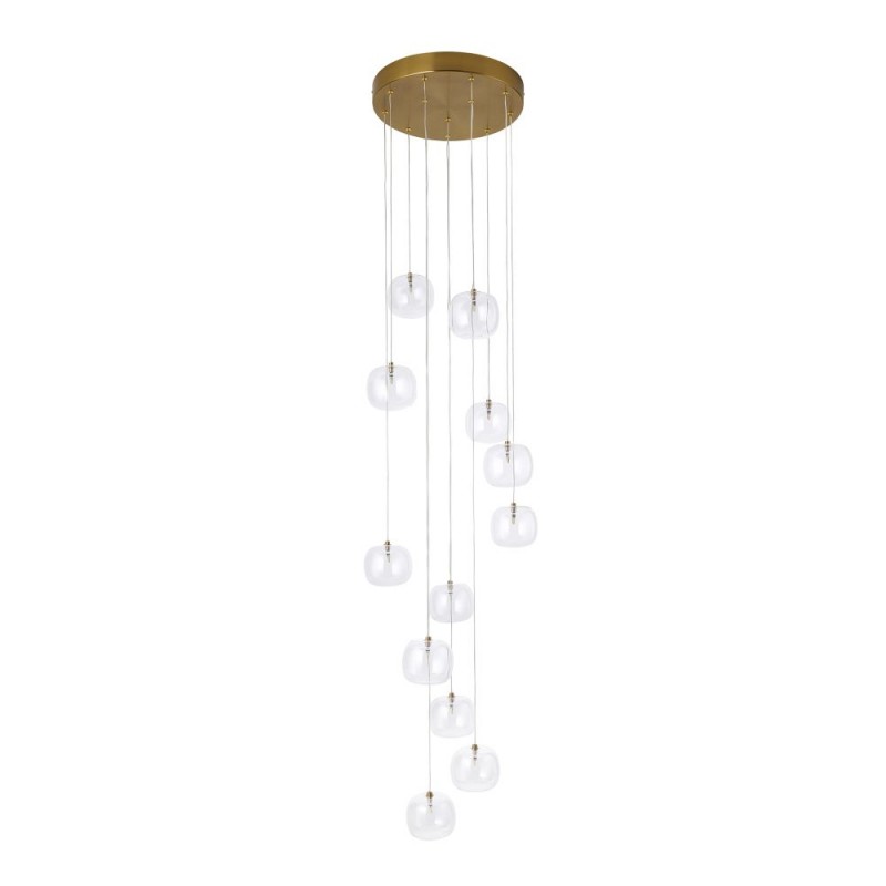 Endon-120834 - Oslo - Brushed Aged Brass 12 Light Cluster Pendant with Clear Glass
