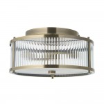Ridgeton - Antique Brass Flush with Ribbed Glass & Diffuser IP44