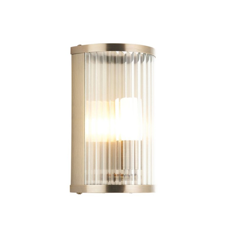 Endon-120851 - Ridgeton - Antique Brass Wall Lamp with Ribbed Glass & Diffuser IP44