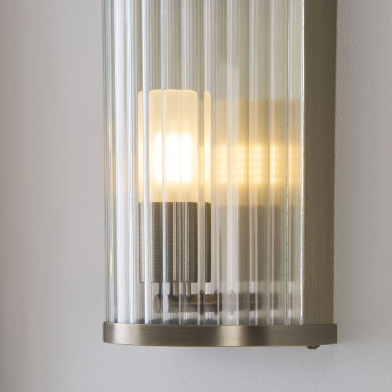Endon-120851 - Ridgeton - Antique Brass Wall Lamp with Ribbed Glass & Diffuser IP44