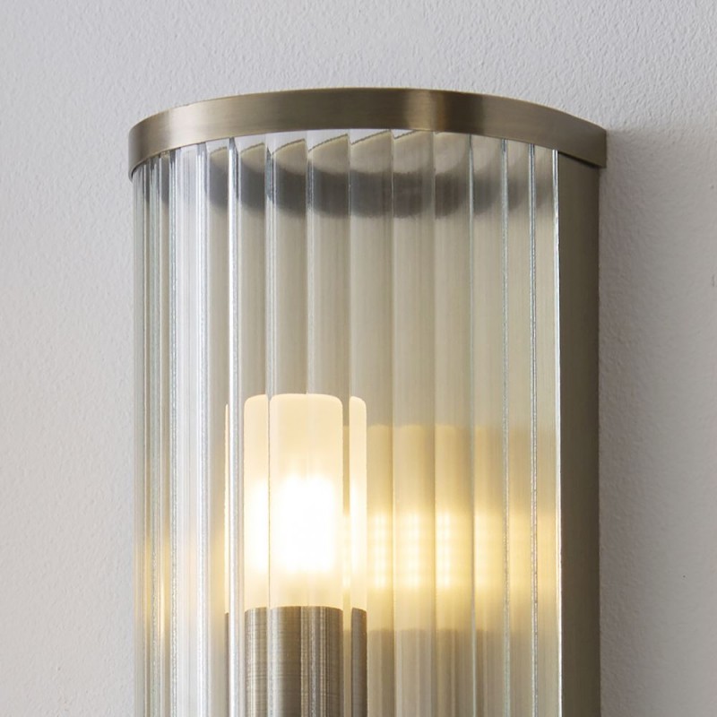 Endon-120851 - Ridgeton - Antique Brass Wall Lamp with Ribbed Glass & Diffuser IP44
