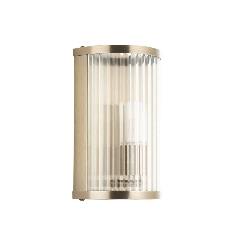 Endon-120851 - Ridgeton - Antique Brass Wall Lamp with Ribbed Glass & Diffuser IP44