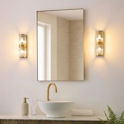 Ridgeton - Antique Brass 2 Light Wall Lamp with Ribbed Glass & Diffuser IP44