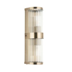 Ridgeton - Antique Brass 2 Light Wall Lamp with Ribbed Glass & Diffuser IP44