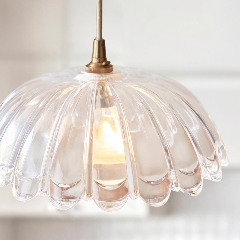 Endon-121003 - Eltham & Carnation - Brushed Aged Brass Pendant with Decorative Glass
