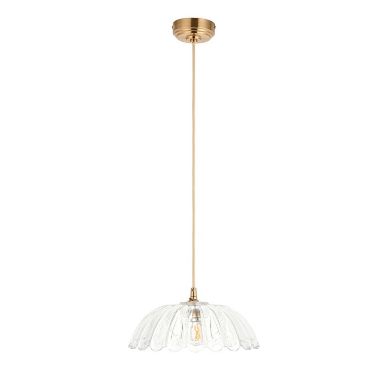 Endon-121003 - Eltham & Carnation - Brushed Aged Brass Pendant with Decorative Glass
