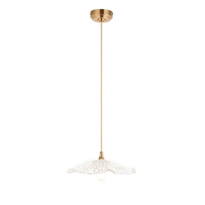 Endon-121004 - Eltham & Orchid - Brushed Aged Brass Pendant with Decorative Glass
