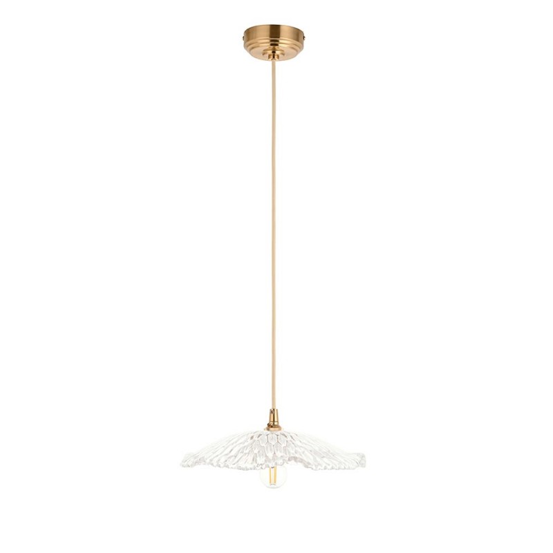 Endon-121004 - Eltham & Orchid - Brushed Aged Brass Pendant with Decorative Glass