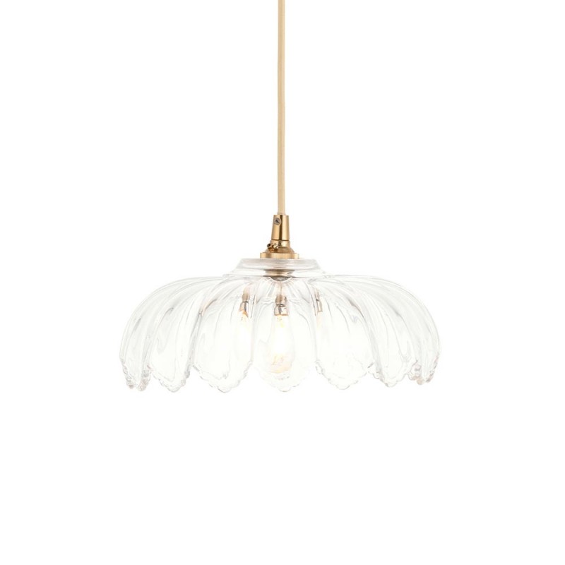 Endon-121005 - Eltham & Camellia - Brushed Aged Brass Pendant with Decorative Glass