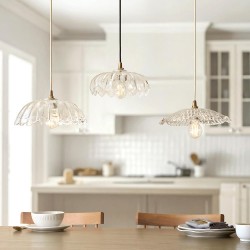 Eltham & Camellia - Brushed Aged Brass Pendant with Decorative Glass