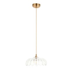 Eltham & Camellia - Brushed Aged Brass Pendant with Decorative Glass