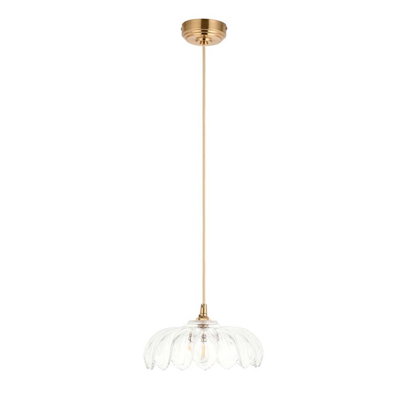 Endon-121005 - Eltham & Camellia - Brushed Aged Brass Pendant with Decorative Glass