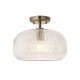 Endon-121209 - Harborne - Antique Brass Semi Flush with Clear Ribbed Glass