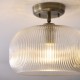 Endon-121209 - Harborne - Antique Brass Semi Flush with Clear Ribbed Glass