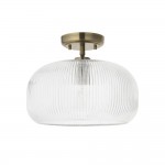 Harborne - Antique Brass Semi Flush with Clear Ribbed Glass