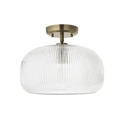 Harborne - Antique Brass Semi Flush with Clear Ribbed Glass