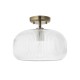 Endon-121209 - Harborne - Antique Brass Semi Flush with Clear Ribbed Glass